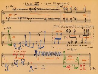 Fragment de la partition d'Etudes pour agresseurs, livre 2, d'Alain Louvier