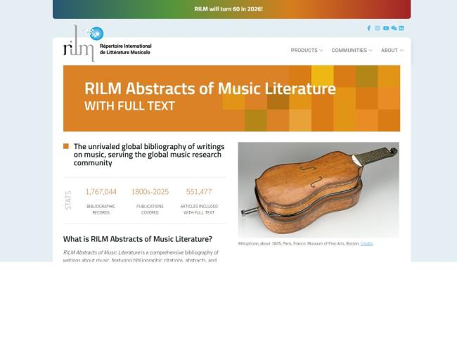 Capture d'écran du site RILM Abstracts of Music Literature